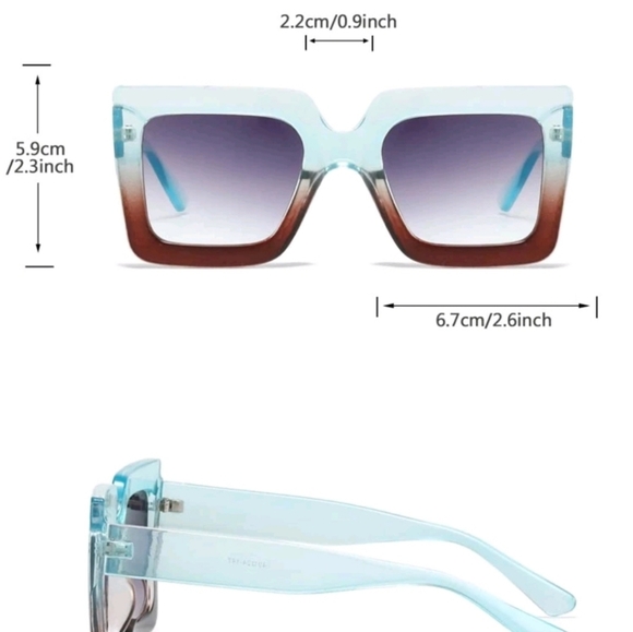 Ombre Sunglasses Square Frame Beautiful Sunglasses Radiant Brown and Blue - Picture 12 of 14